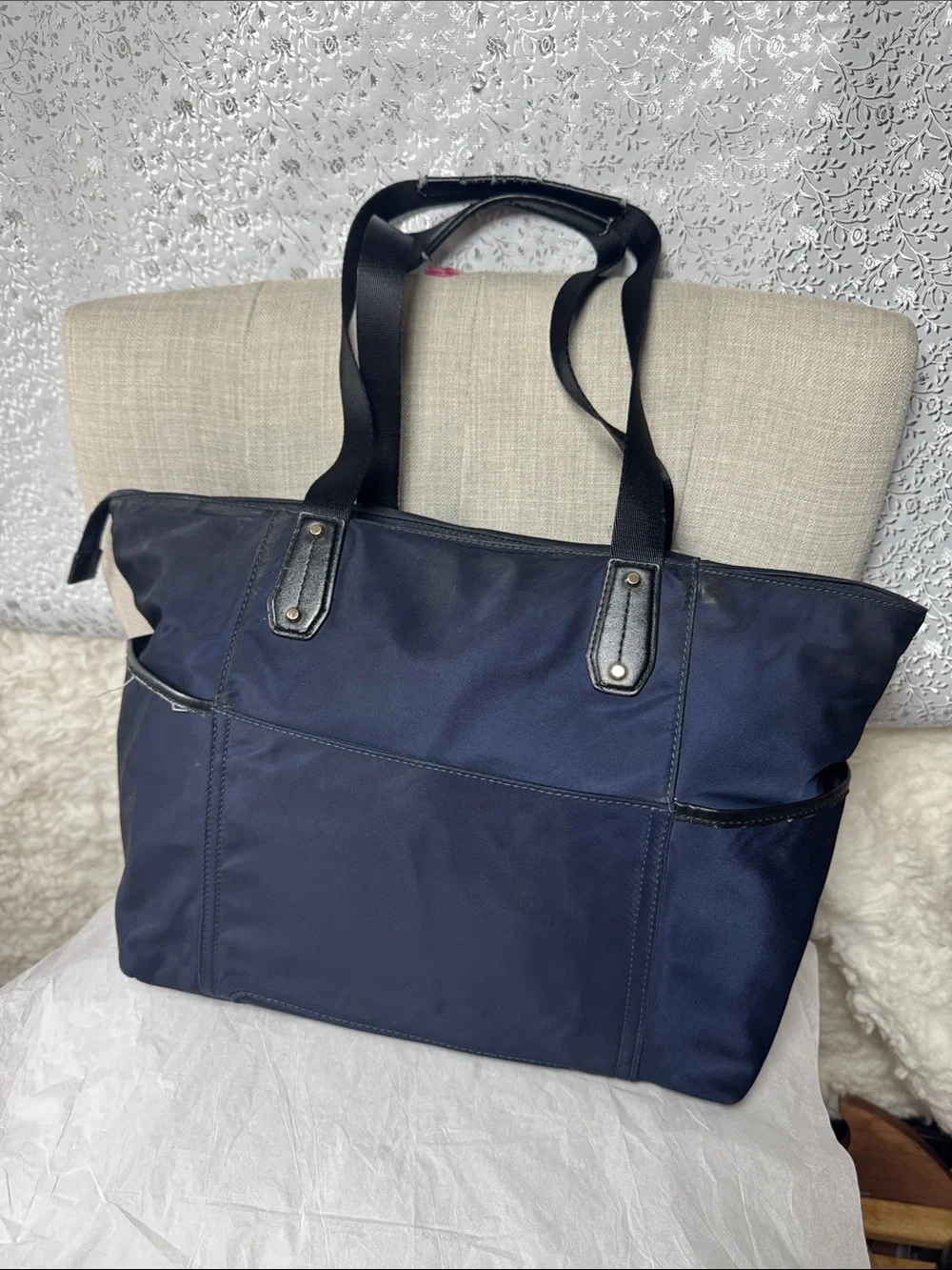 Michael Kors Navy Blue Nylon Tote with Front Zip Pocket
